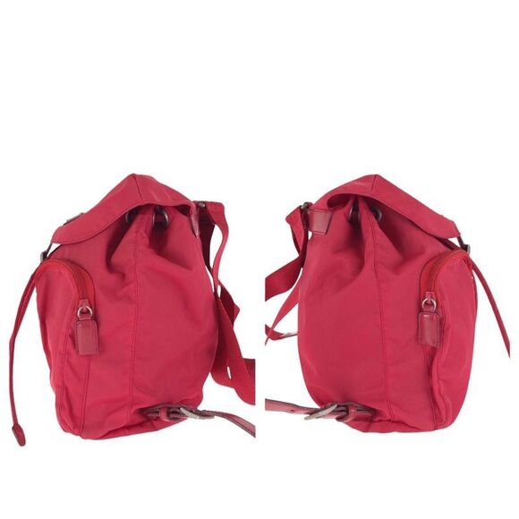 Prada Tessuto Triangle Logo Plate Red Silver Hardware Nylon Leather Rucksack/day - Picture 8 of 9
